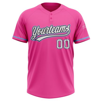 Personalized Pink White Black-Light Blue Two-Button Unisex Softball Jersey Team Custom Name and Number