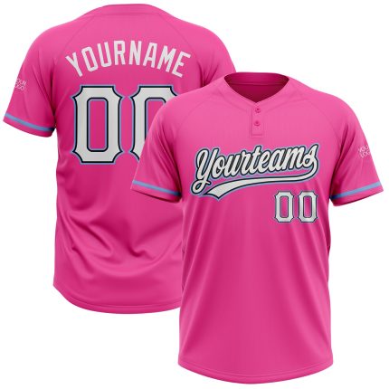 Personalized Pink White Black-Light Blue Two-Button Unisex Softball Jersey Team Custom Name and Number