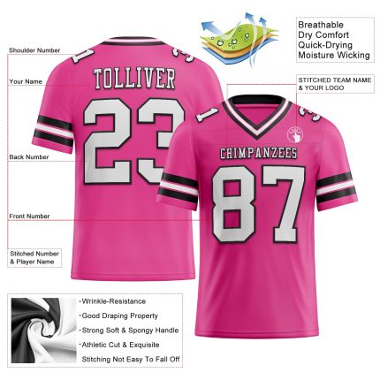 Personalized Pink White-Black Mesh Authentic Football Jersey