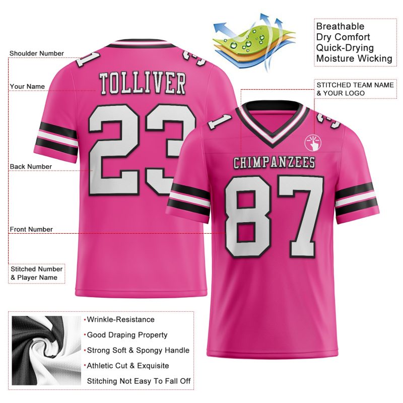 Personalized Pink White-Black Mesh Authentic Football Jersey