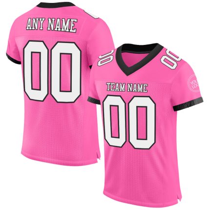 Personalized Pink White-Black Mesh Authentic Football Jersey Team Custom Name and Number