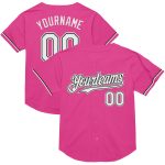 Personalized Pink White-Black Mesh Authentic Throwback Baseball Jersey Team Custom Name and Number