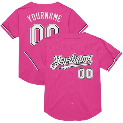 Personalized Pink White-Black Mesh Authentic Throwback Baseball Jersey Team Custom Name and Number