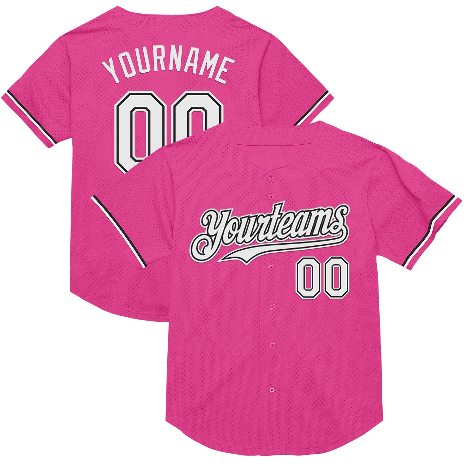 Personalized Pink White-Black Mesh Authentic Throwback Baseball Jersey Team Custom Name and Number