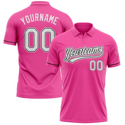 Personalized Pink White-Black Performance Vapor Golf Polo Shirt Team Custom Name and Number