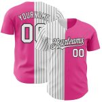 Personalized Pink White-Black Pinstripe Authentic Split Fashion Baseball Jersey Team Custom Name and Number