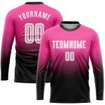 Personalized Pink White-Black Sublimation Long Sleeve Fade Fashion Soccer Uniform Jersey Team Custom Name and Number