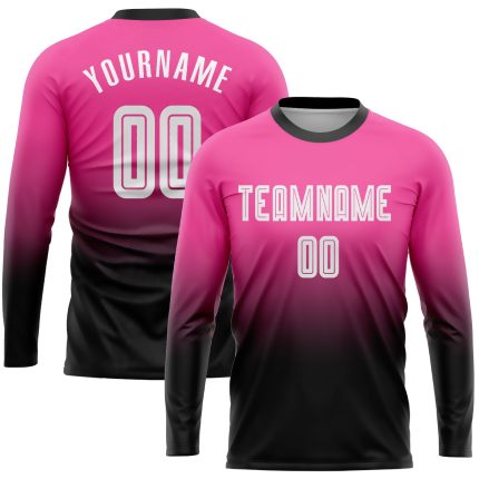 Personalized Pink White-Black Sublimation Long Sleeve Fade Fashion Soccer Uniform Jersey Team Custom Name and Number