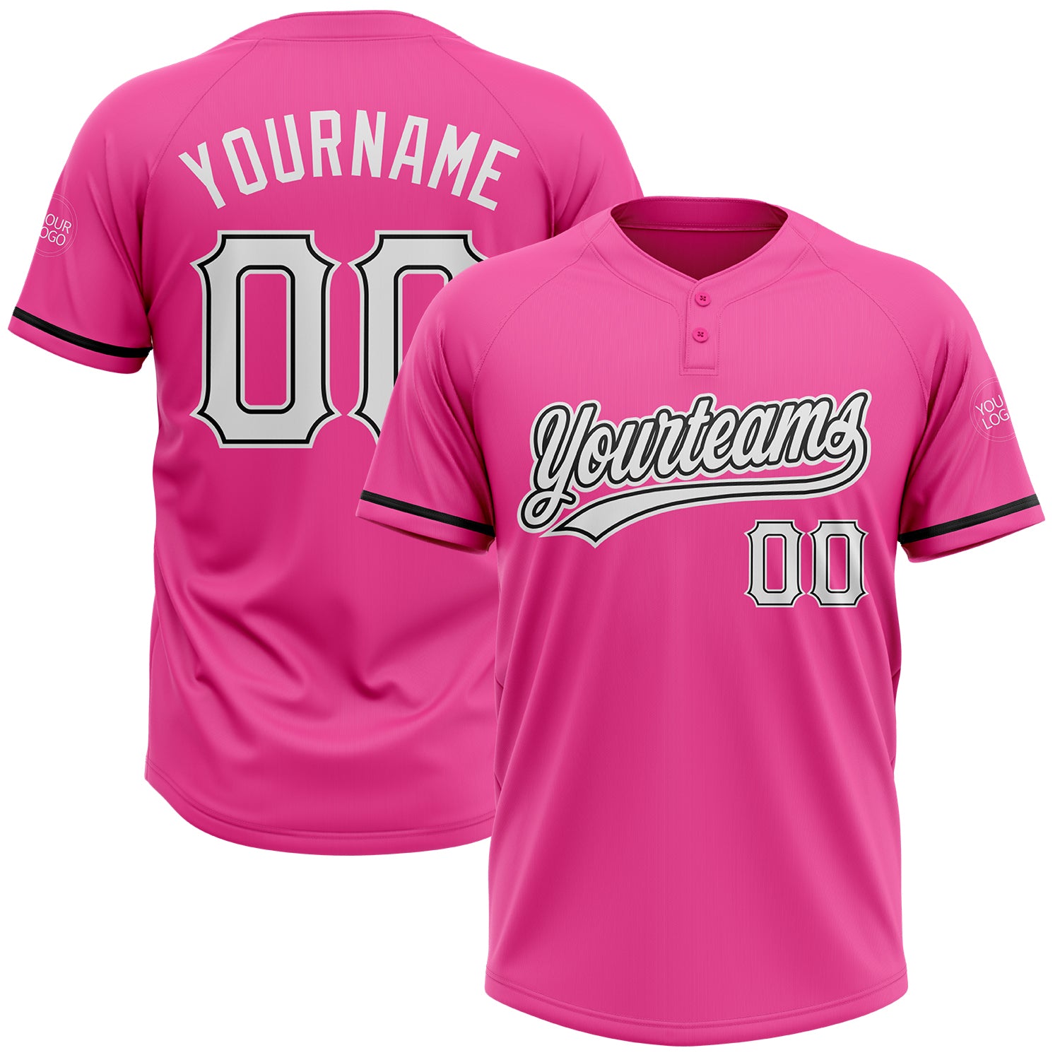 Personalized Pink White-Black Two-Button Unisex Softball Jersey Team Custom Name and Number