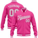 Personalized Pink White Bomber Full-Snap Varsity Letterman Jacket Team Custom Name and Number