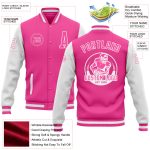 Personalized Pink White Bomber Full-Snap Varsity Letterman Two Tone Jacket Team Custom Name and Number