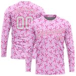 Personalized Pink White Breast Cancer 3D Pattern Long Sleeve Performance T-Shirt Team Custom Name and Number