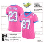 Personalized Pink White-Electric Blue Mesh Authentic Football Jersey Team Custom Name and Number