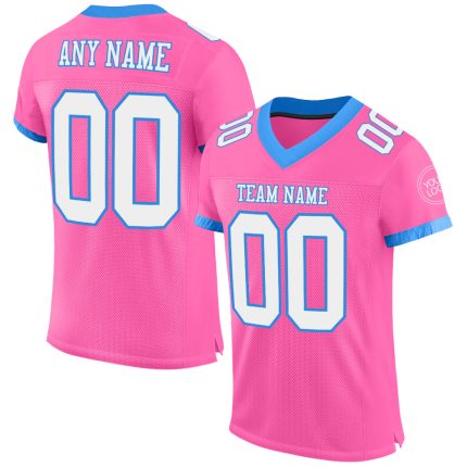 Personalized Pink White-Electric Blue Mesh Authentic Football Jersey Team Custom Name and Number