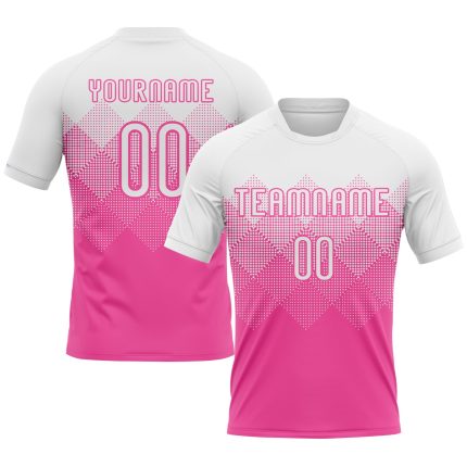 Personalized Pink White Geometric Shape Sublimation Volleyball Uniform Jersey Team Custom Name and Number