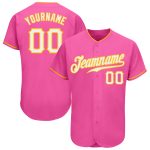 Personalized Pink White-Gold Authentic Baseball Jersey Team Custom Name and Number