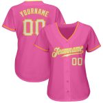 Personalized Pink White-Gold Authentic Baseball Jersey Team Custom Name and Number