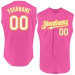 Personalized Pink White-Gold Authentic Sleeveless Baseball Jersey Team Custom Name and Number