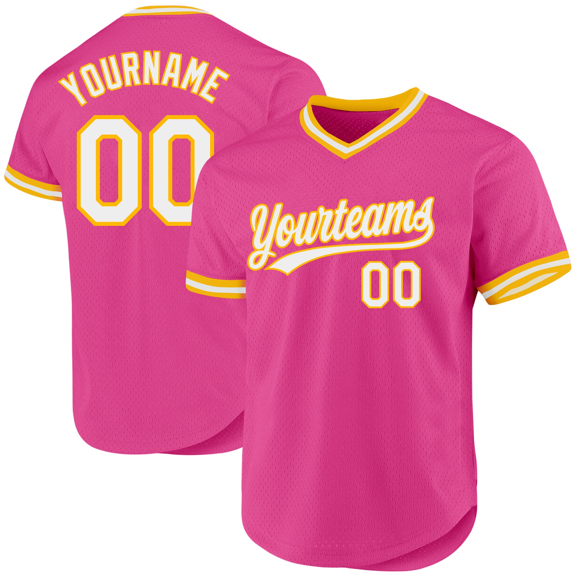 Personalized Pink White-Gold Authentic Throwback Baseball Jersey Team Custom Name and Number