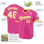 Personalized Pink White-Gold Authentic Throwback Baseball Jersey Team Custom Name and Number