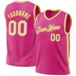 Personalized Pink White-Gold Authentic Throwback Basketball Jersey