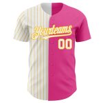 Personalized Pink White-Gold Pinstripe Authentic Split Fashion Baseball Jersey Team Custom Name and Number