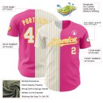 Personalized Pink White-Gold Pinstripe Authentic Split Fashion Baseball Jersey Team Custom Name and Number