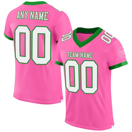 Personalized Pink White-Grass Green Mesh Authentic Football Jersey Team Custom Name and Number