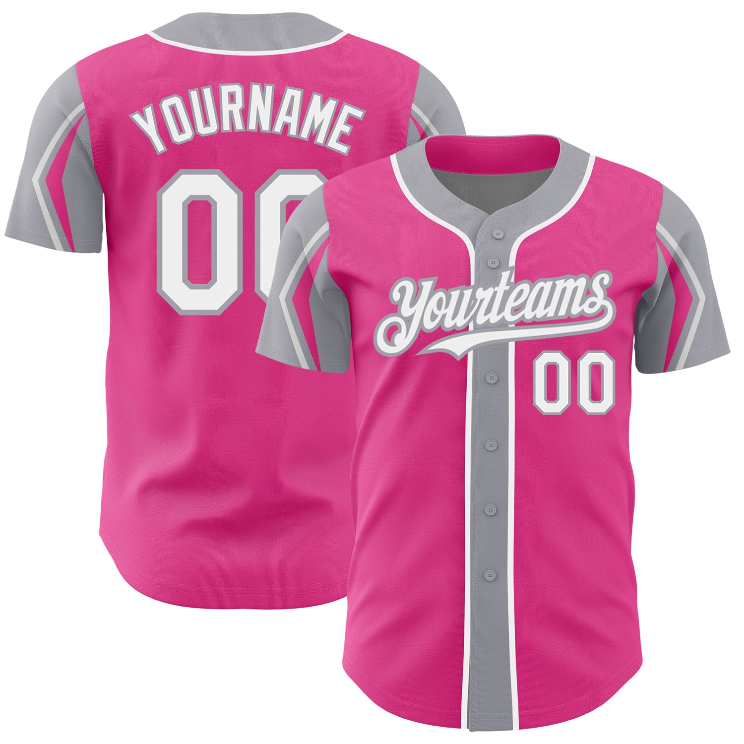 Personalized Pink White-Gray 3 Colors Arm Shapes Authentic Baseball Jersey Team Custom Name and Number