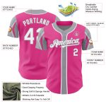 Personalized Pink White-Gray 3 Colors Arm Shapes Authentic Baseball Jersey Team Custom Name and Number