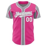 Personalized Pink White-Gray 3 Colors Arm Shapes Authentic Baseball Jersey Team Custom Name and Number