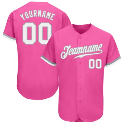 Personalized Pink White-Gray Authentic Baseball Jersey
