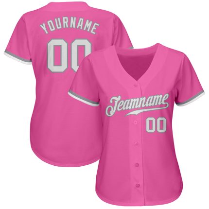 Personalized Pink White-Gray Authentic Baseball Jersey