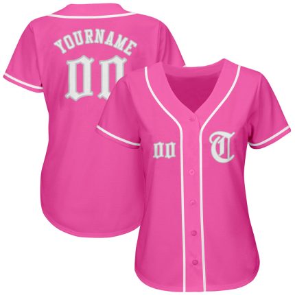 Personalized Pink White-Gray Authentic Baseball Jersey Team Custom Name and Number