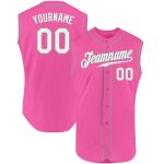 Personalized Pink White-Gray Authentic Sleeveless Baseball Jersey Team Custom Name and Number