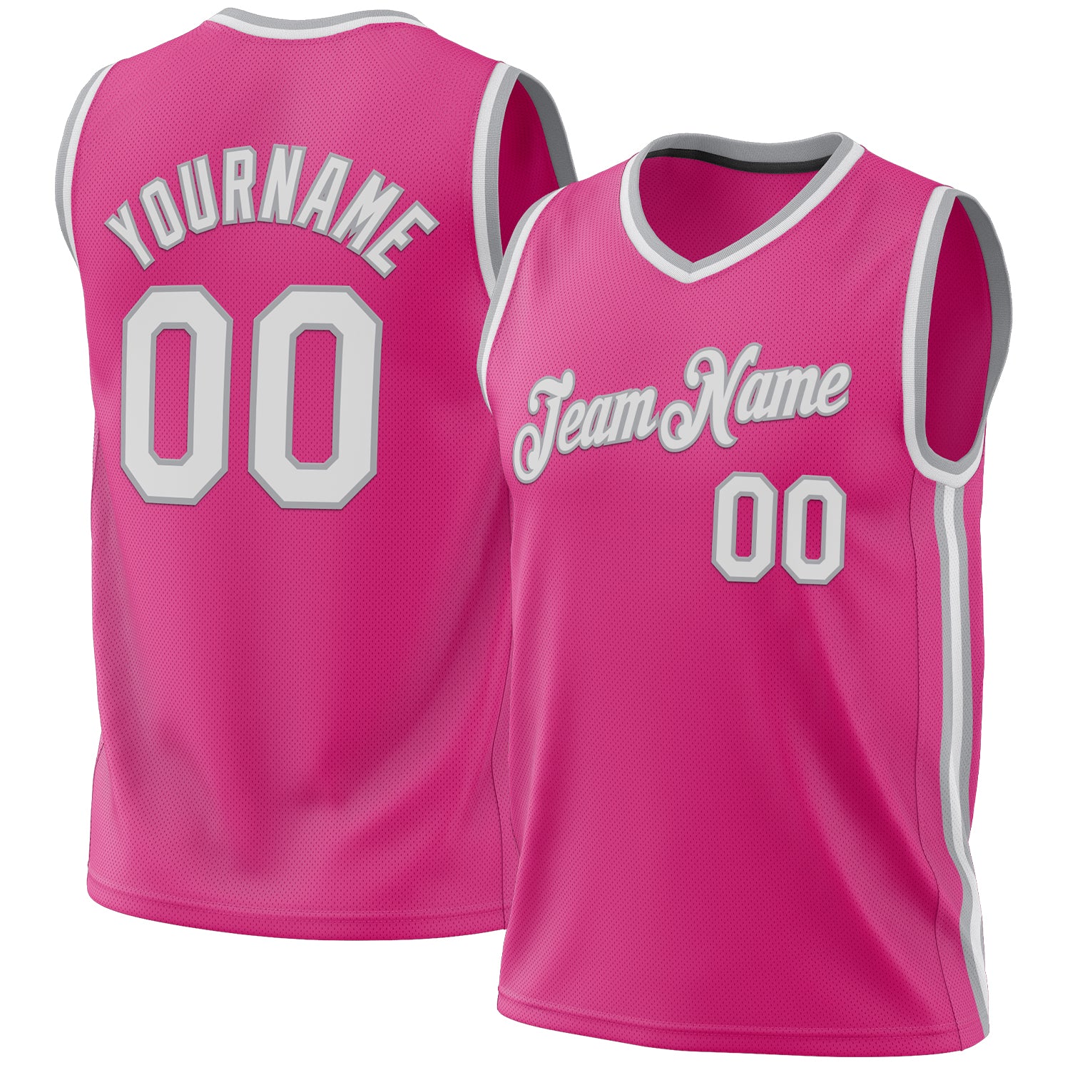 Personalized Pink White-Gray Authentic Throwback Basketball Jersey