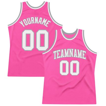Personalized Pink White-Gray Authentic Throwback Basketball Jersey Team Custom Name and Number