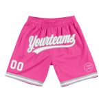 Personalized Pink White-Gray Authentic Throwback Basketball Shorts