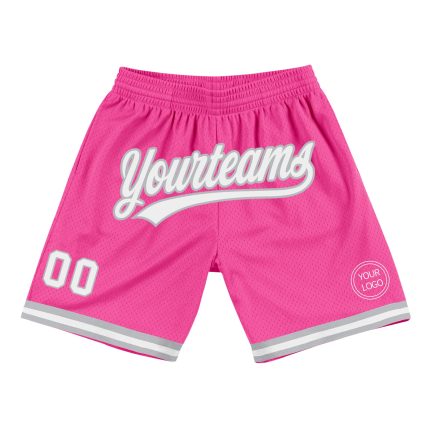 Personalized Pink White-Gray Authentic Throwback Basketball Shorts