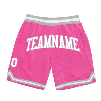 Personalized Pink White-Gray Authentic Throwback Basketball Shorts Team Custom Name and Number