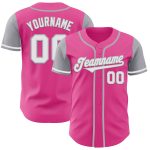 Personalized Pink White-Gray Authentic Two Tone Baseball Jersey Team Custom Name and Number