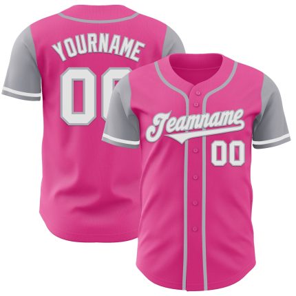 Personalized Pink White-Gray Authentic Two Tone Baseball Jersey Team Custom Name and Number
