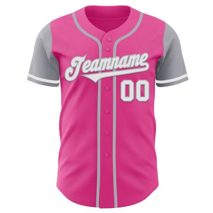 Personalized Pink White-Gray Authentic Two Tone Baseball Jersey Team Custom Name and Number