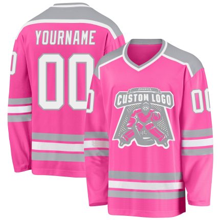 Personalized Pink White-Gray Hockey Jersey