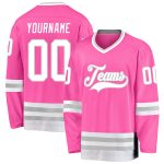Personalized Pink White-Gray Hockey Jersey Team Custom Name and Number