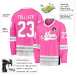 Personalized Pink White-Gray Hockey Jersey Team Custom Name and Number