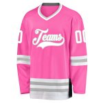 Personalized Pink White-Gray Hockey Jersey Team Custom Name and Number