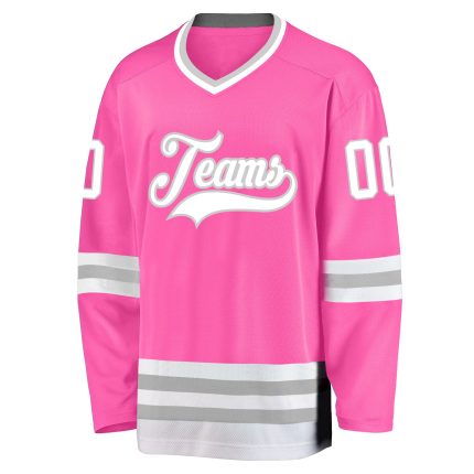 Personalized Pink White-Gray Hockey Jersey Team Custom Name and Number