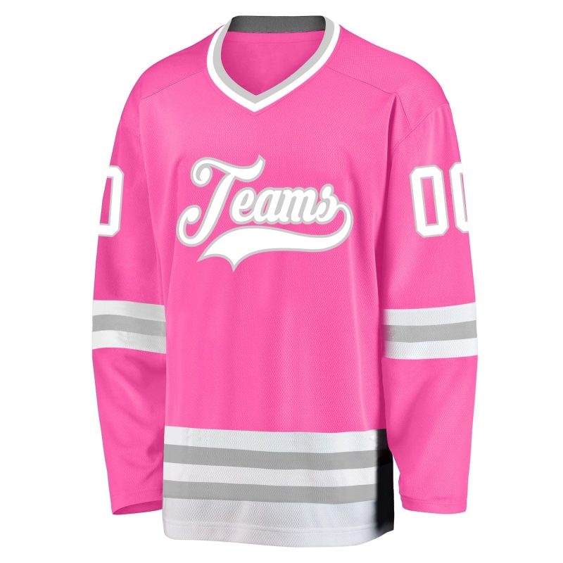 Personalized Pink White-Gray Hockey Jersey Team Custom Name and Number