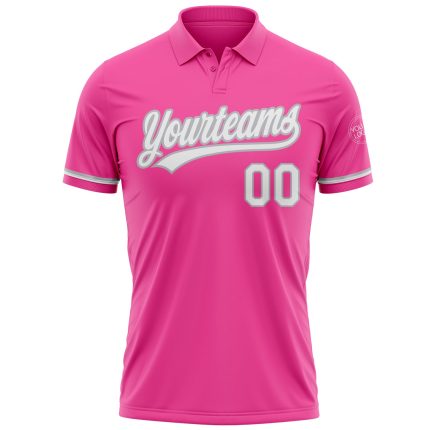 Personalized Pink White-Gray Performance Vapor Golf Polo Shirt Team Custom Name and Number